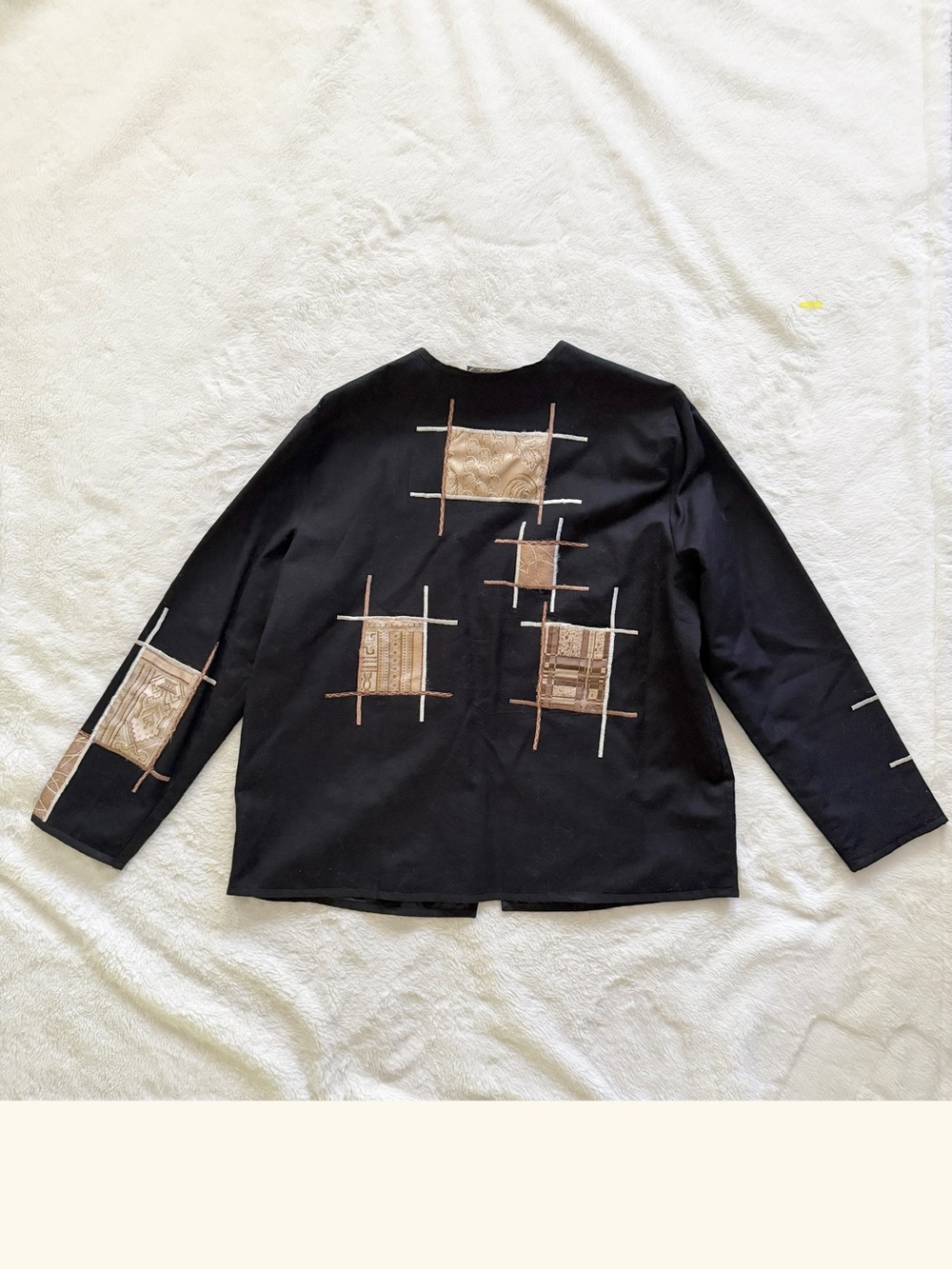 Alex Kim Vintage 90s Patchwork Jacket Black Tan Size Medium - Picture 2 of 7